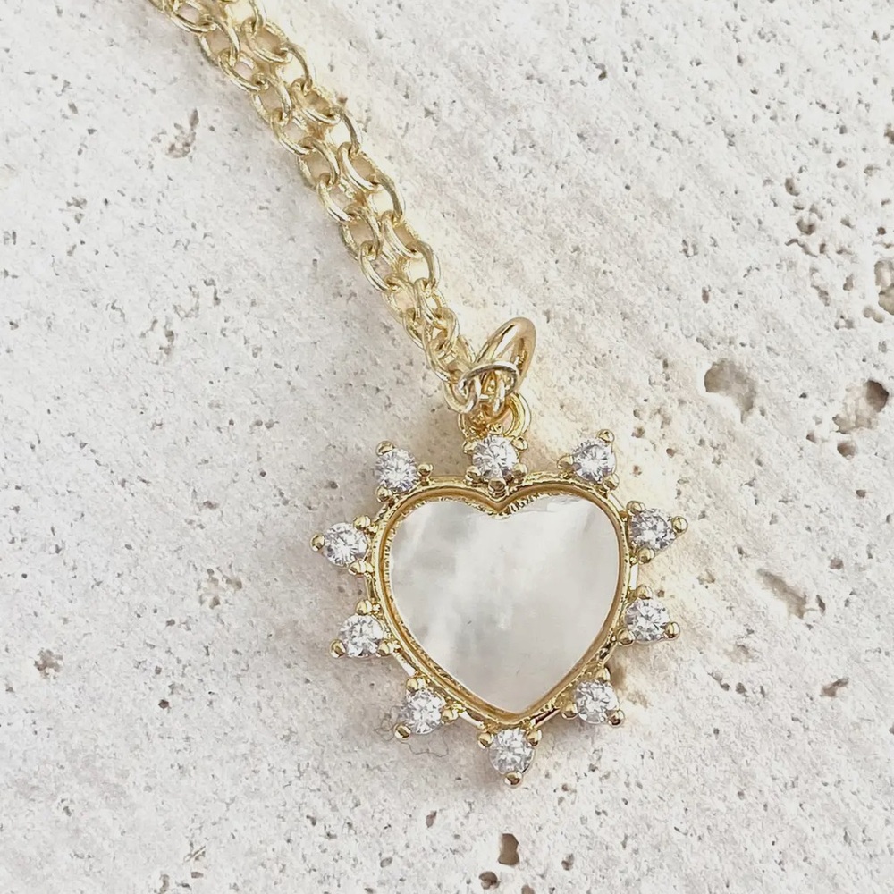 Gold Pearl Heart Pendant Necklace